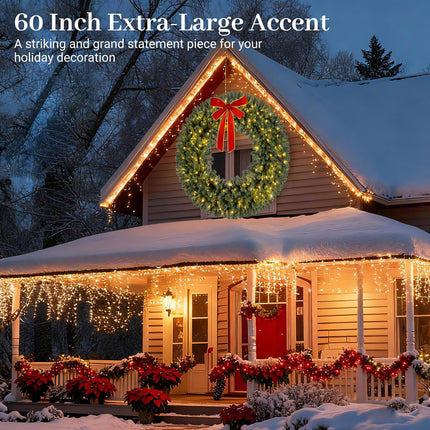 Goplus 60 Inch Large Pre-Lit Christmas Wreath with 24 Pine Cones