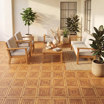 Goplus 24/48-Pack Acacia Wood Interlocking Deck Tiles (Diagonal) | All-Weather Flooring Tiles