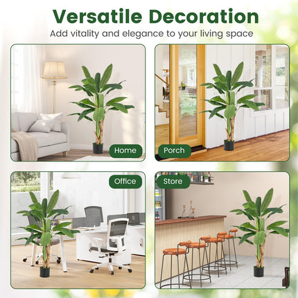 Goplus 5.3ft Tall Bird of Paradise Artificial Plant, Fake Tropical Palm Tree in Nursery Pot