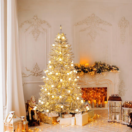 Goplus 6FT / 7FT / 8FT Pre-Lit Snow Flocked Christmas Tree with PVC Branch Tips & Globe Lights