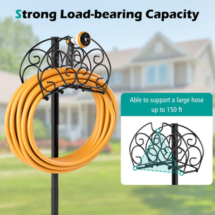 Goplus Garden Hose Holder, Detachable Metal Hose Stand Rack with 3 Anchor Points