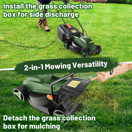 Goplus Electric Lawn Mower, 2-in-1 Versatile Corded Lawn Mower, 12 AMP Motor, 14" Cutting Deck