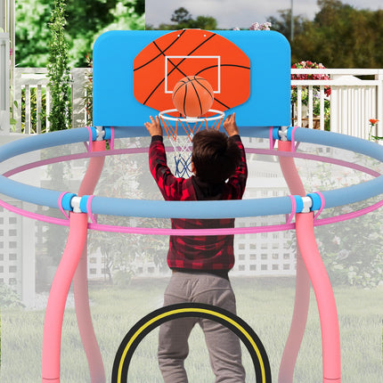 Goplus 48" Indoor & Outdoor Pumpkin Kids Trampoline with Basketball Hoop & Wide Backboard