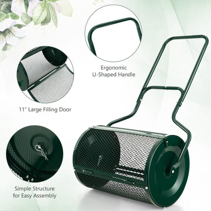 Goplus 24 inch Compost Spreader for Lawn, Lightweight Metal Mesh Lawn Roller Double Side Latches for Topdressing & Seedling