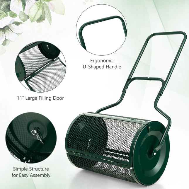 Goplus 24 inch Compost Spreader for Lawn, Lightweight Metal Mesh Lawn Roller Double Side Latches for Topdressing & Seedling