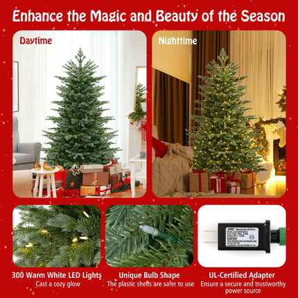 Goplus 6ft / 7ft Pre-Lit Artificial Christmas Tree with Lush PVC & PE Tips Seasonal Decoration