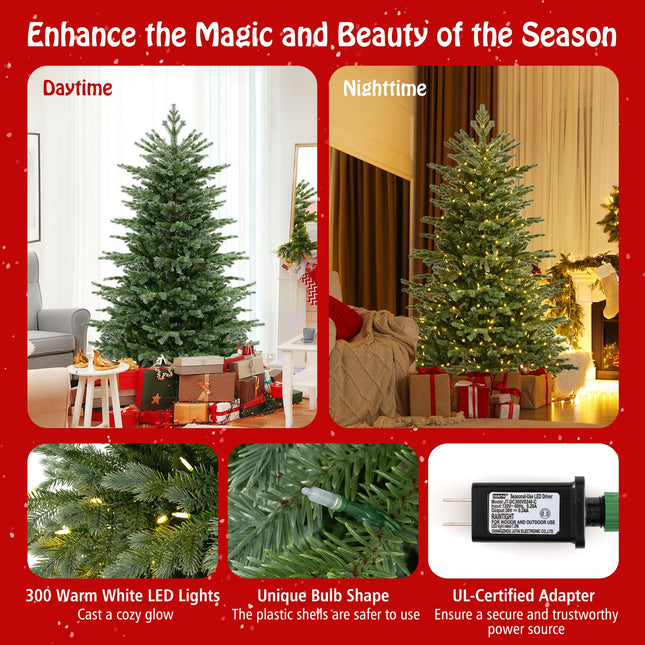 Goplus 5ft / 6ft / 7ft Pre-Lit Artificial Christmas Tree with Lush PVC & PE Tips Seasonal Decoration