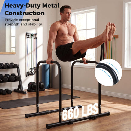 Goplus Adjustable Dip Bar Heavy Duty Parallette Push Up Stand with 660 LBS Capacity