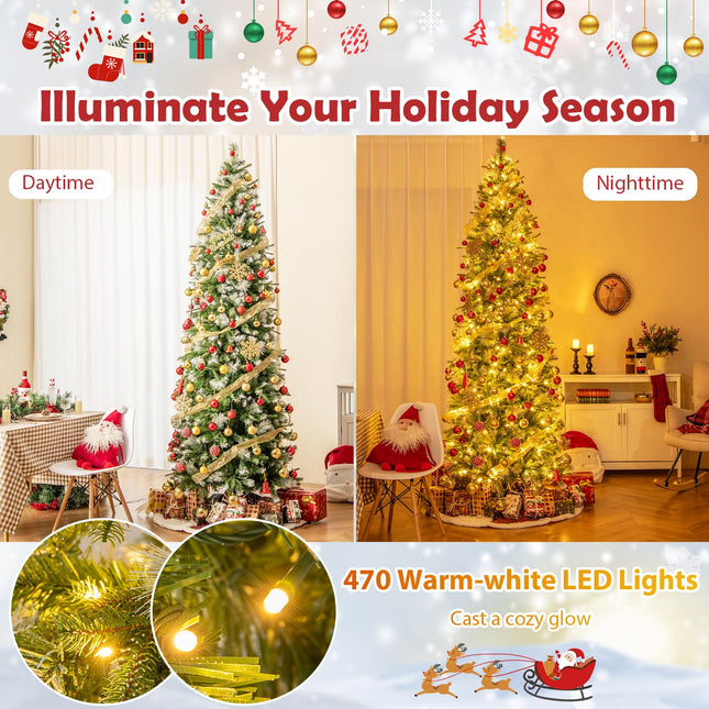 Goplus 9FT / 7.5FT / 6F TArtificial Hinged Xmas Tree with Flocked Frosted Tips