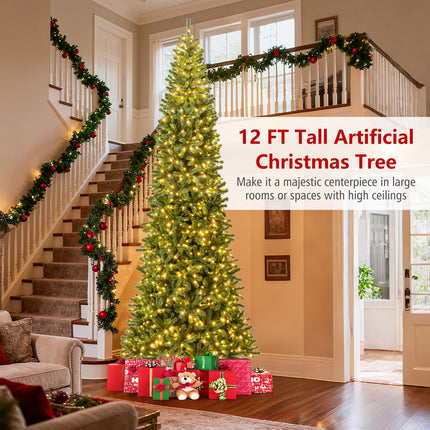 Goplus 12 FT Pre-Lit Artificial Christmas Tree with Quick Power Connector | Indoor Outdoor Holiday Decoration