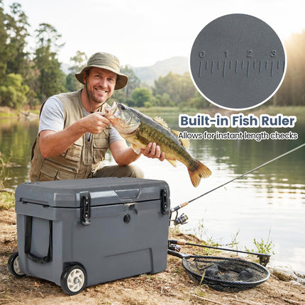 Goplus 52QT Cooler with Wheels with 6-Day Ice Retention Pull Handle & 2 Cup Holders