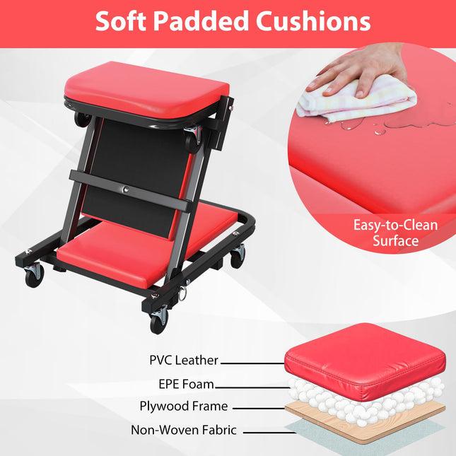 Goplus 2-in-1 Rolling Folding Z Creeper Seat with 6 Swivel Casters