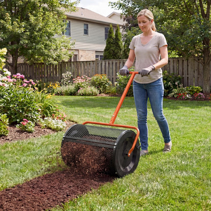 Goplus 24" Peat Moss Spreader Roller w/Height-Adjustable T-Shape Handle