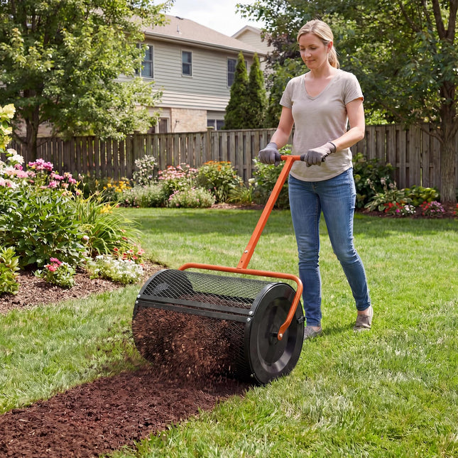 Goplus 24" Peat Moss Spreader Roller w/Height-Adjustable T-Shape Handle