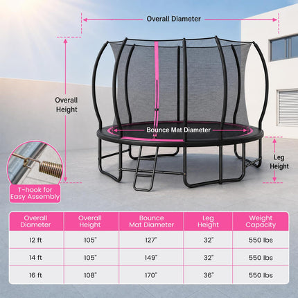 Goplus 12 FT/14 FT/16 FT Recreational Outdoor Trampoline Galvanized Metal Frame for Kids Adults Backyard Fun