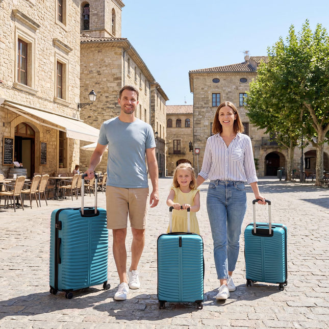Goplus 3 Piece Pin Stripe Luggage Set | Lightweight Hardshell Suitcases with 360° Spinner Wheels
