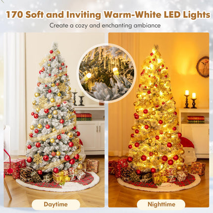 Goplus 6FT /7FT Flocked Christmas Tree Artificial Pop-Up Xmas Tree