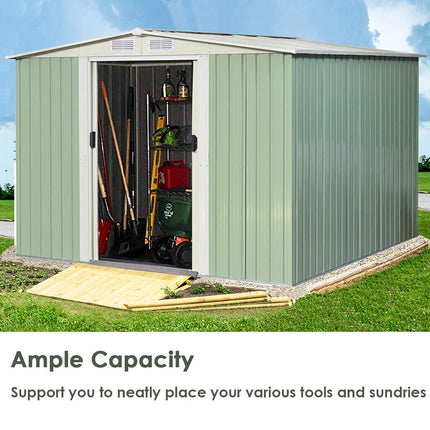 Galvanized Steel Outdoor Storage Shed 8.5X 8.5Ft Heavy Duty Tool House - GoplusUS