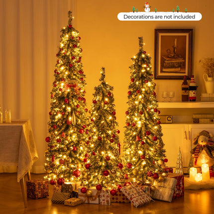 Goplus 4' 5' 6' Pre-Lit Artificial Christmas Tree Set of 3 for Seasonal Office Home Decor