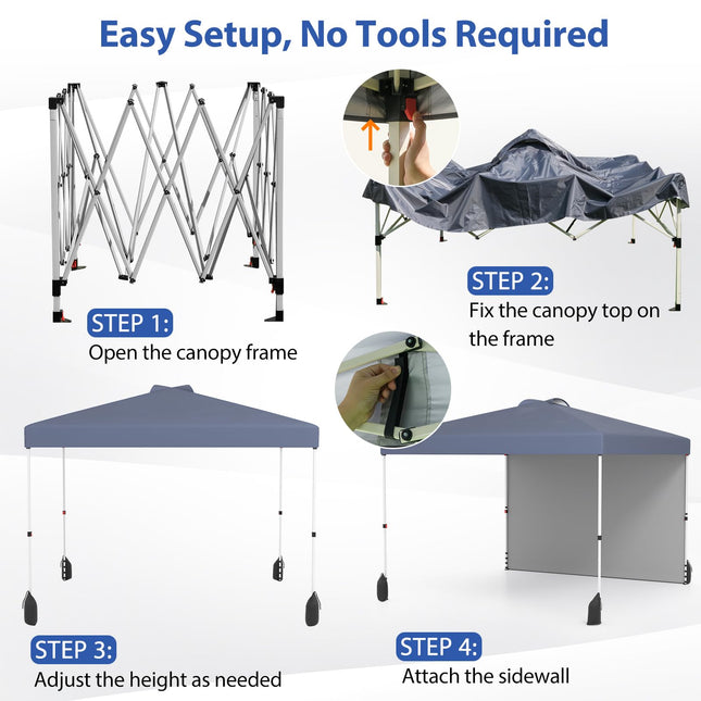 Goplus 10 x 10 Pop Up Canopy with 1 Sidewall and Wheeled Bag