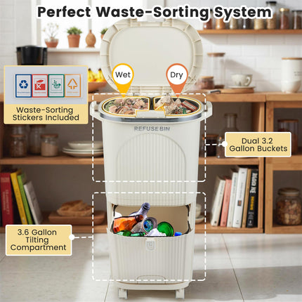Goplus 10 Gallon Double-Layer Kitchen Trash Can with Lid & 2 Removable Buckets