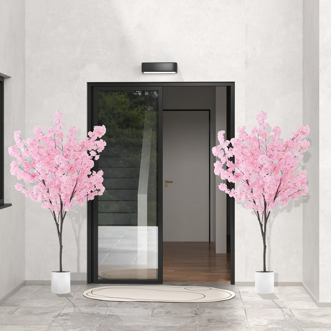 Goplus 6.5FT Artificial Cherry Blossom Tree, Pink Fake Flower Tree, Faux Floral Plant Blooming Tree in Cement Pot