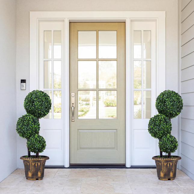 Goplus Artificial Boxwood Topiary Tree Sun-Protective Triple Ball Fake Plants Shrubs