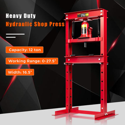 Goplus 12 Ton Hydraulic Shop Floor Press with Steel Plates Adjustable Working Table
