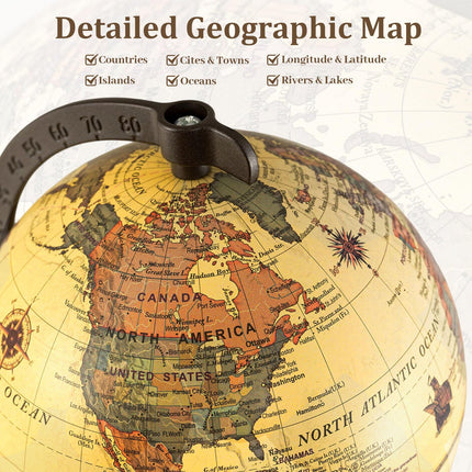 Goplus 5.5-Inch Mini Vintage Rotating Globe w/Curved Alloy Stem