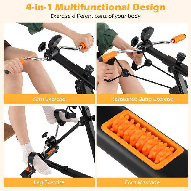 Goplus Pedal Exerciser for Seniors, Hand Arm Leg and Knee Therapy Peddler, Exercise Bike w/ Adjustable Resistance