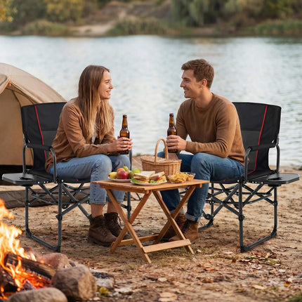 Goplus Heavy-Duty Folding Padded Director Chair with Side Table & Cup Holder