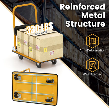 Goplus Folding Push Cart Dolly w/ 360° Swivel Wheels Spacious | 330 LBS Max Load