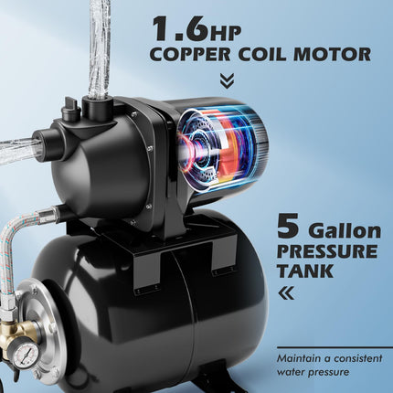 Goplus 1.6HP Shallow Well Pump with Pressure Tank