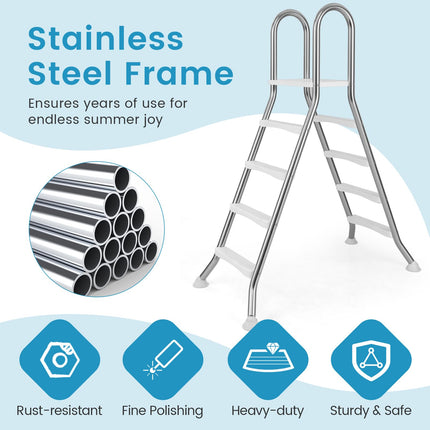 Goplus 4-Step Steel Frame Above Ground Swimming Pool Ladder for 55" Pool Wall Heights