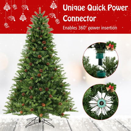 Goplus 3-Minute-Setup Pre-Lit Artificial Christmas Tree, 7ft Hinged Xmas Tree with 360 Quick Power Connector