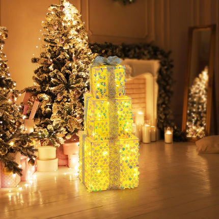 Goplus 3 Pieces Christmas Lighted Gift Boxes Light up Xmas Present Boxes