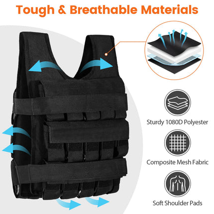 Goplus 66lbs Adjustable Weighted Vest for Men Women with 30 Removable Metal-Sand Weights