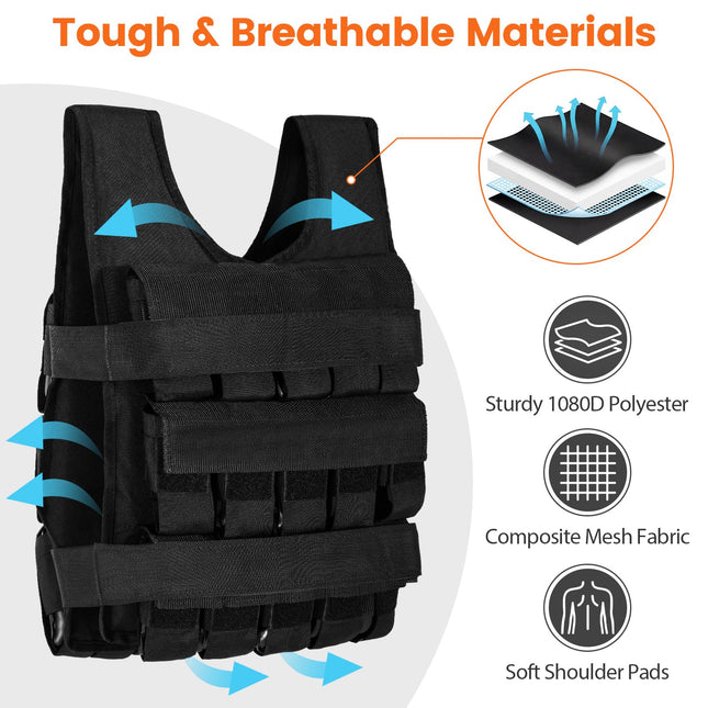 Goplus 66lbs Adjustable Weighted Vest for Men Women with 30 Removable Metal-Sand Weights