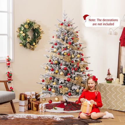 Goplus 6ft Pre-Lit Snow Flocked Christmas Tree, Artificial Hinged Full Xmas Tree with 260 Multicolored LED Lights