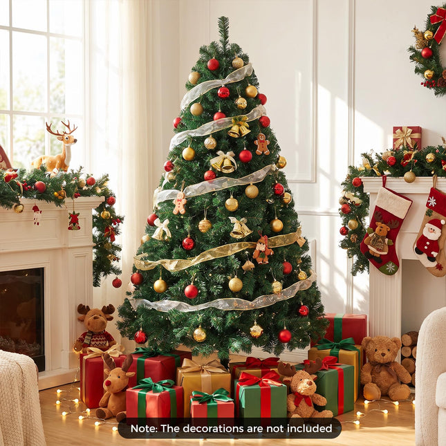 Goplus 6ft Pre-Lit Artificial Christmas Tree with 230 LED Lights | Hinged Premium Spruce Xmas Full Tree