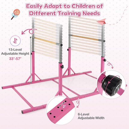 Goplus Double Horizontal Bars with 13-Level 33"-57" Adjustable Heights & 6-Level Adjustable Width