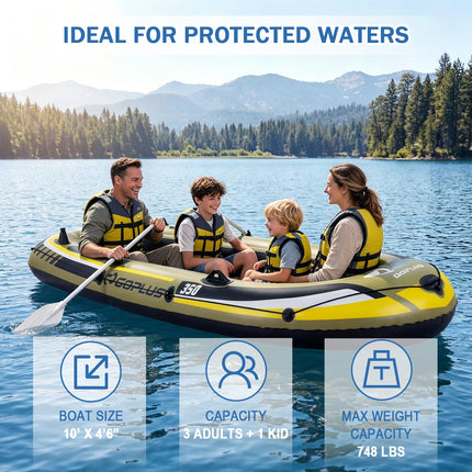 Goplus Inflatable Boat 3/4 Person Heavy-Duty Fishing Raft Set