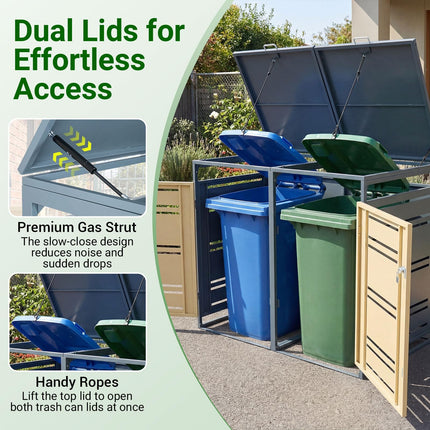 Goplus 44 Cu.Ft Outdoor Trash Can Storage with 2 Lockable Doors Gas Struts & Shock Absorbers
