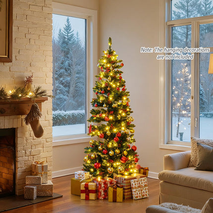 Goplus 6FT / 7FT Pre-Lit Spiral Christmas Tree with Pine Cones & Red Berries