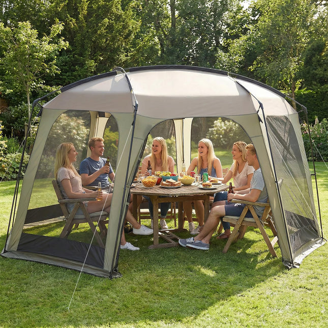 Goplus 12.5 FT X 11.7 FT Mesh Screen Tent with Zippered Door & Carrying Bag for 6-8 Person