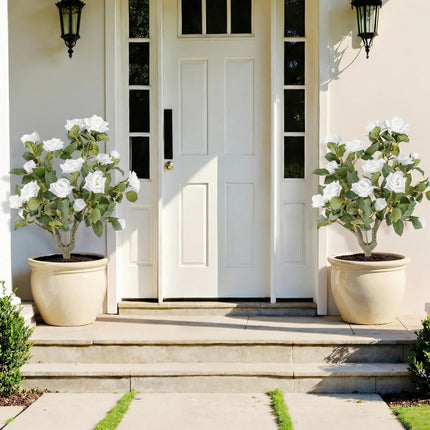 Goplus 31.5” Artificial Rose Flower Trees Set of 2 with Spikes 186 Leaves & 18 White Flowers