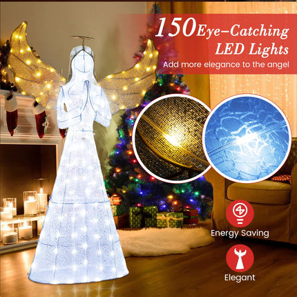 Goplus 5 FT Christmas Pre-Lit Angel, Yard Lighted-up Festive Angel w/Halo