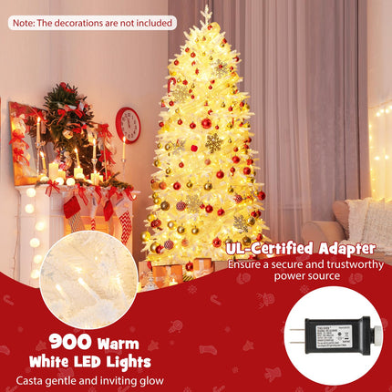 Goplus 7 FT Pre-Lit Artificial Christmas Tree with Wheels & Warm White LED Lights