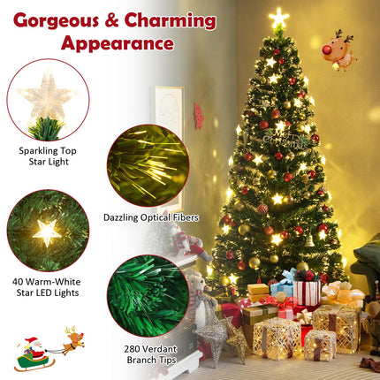 Goplus 7ft Fiber Optic Artificial Christmas Tree with 40 Star LED Lights and 8 Lighting Modes