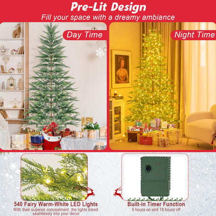 Goplus 7.5ft Pre-Lit Artificial Christmas Tree Simulated Cypress Xmas Tree with Warm-White Fairy LED Lights